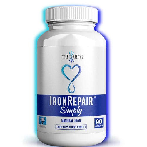 Three Arrows Iron Repair gentle heme iron supplement for low ferritin and hemoglobin support with clean label ingredients. 90 capsules per bottle dietary supplement for anemia