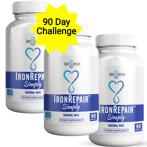Three Arrows Iron Repair 3 bottle bundle pack, gentle heme iron supplement for low ferritin and hemoglobin support with clean label ingredients. 90 capsules per bottle dietary supplement for anemia